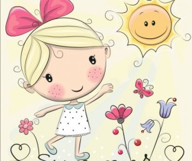 Cute cartoon girls design vector 03