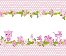 Cute floral border with baby card vector 01