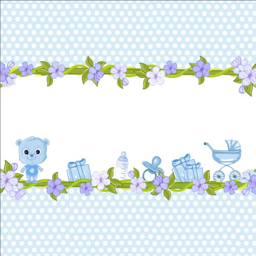 Cute floral border with baby card vector 02