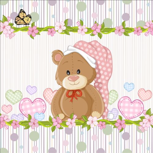 Cute floral border with baby card vector 04