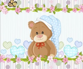 Cute floral border with baby card vector 05