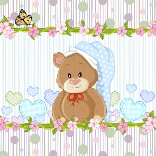 Cute floral border with baby card vector 05