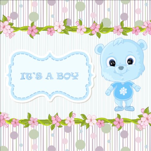 Cute floral border with baby card vector 06