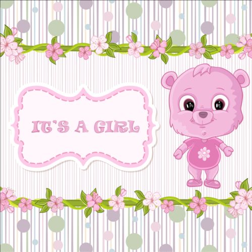 Cute floral border with baby card vector 07