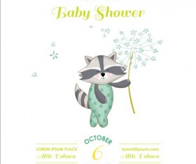 Cute racoon with baby shower card vector 02