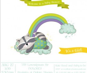Cute racoon with baby shower card vector 04