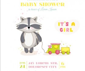 Cute racoon with baby shower card vector 07