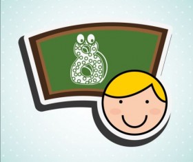 Cute student with blackboard vector sticker 02