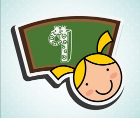 Cute student with blackboard vector sticker 03