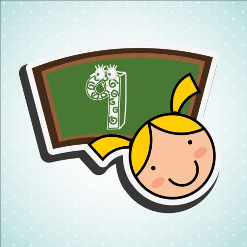 Cute student with blackboard vector sticker 03
