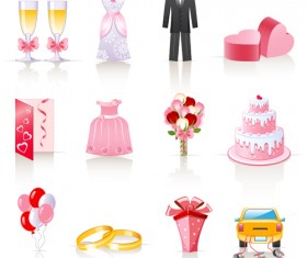 Cute wedding icons set 01