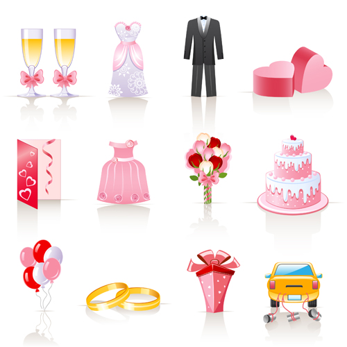 Cute wedding icons set 01