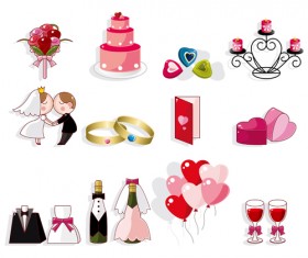 Cute wedding icons set 02