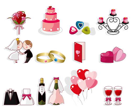 Cute wedding icons set 02