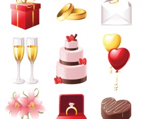 Cute wedding icons set 03
