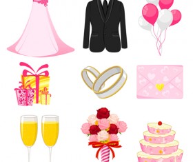 Cute wedding icons set 04