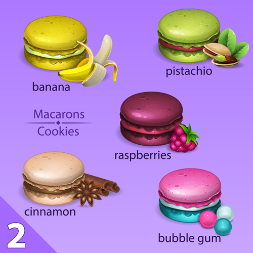 Different tastes macaroons vector 01