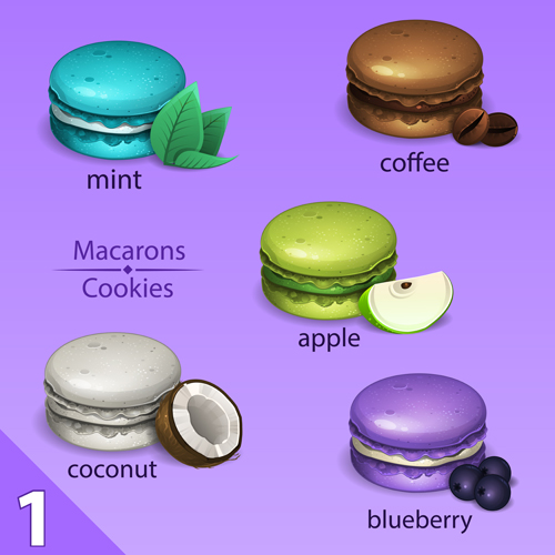 Different tastes macaroons vector 02