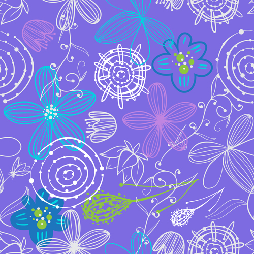 Doodle flowers hand drawing vector pattern 01