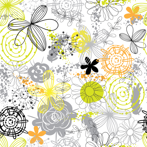 Doodle flowers hand drawing vector pattern 02