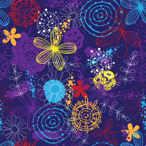 Doodle flowers hand drawing vector pattern 03
