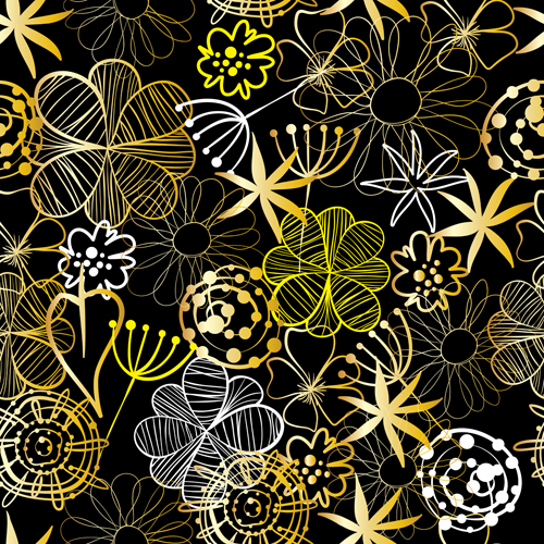 Doodle flowers hand drawing vector pattern 06