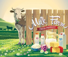 Farm landscape with milk product vector material 01