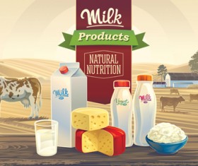 Farm landscape with milk product vector material 03