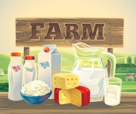 Farm landscape with milk product vector material 04