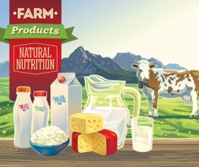 Farm landscape with milk product vector material 05