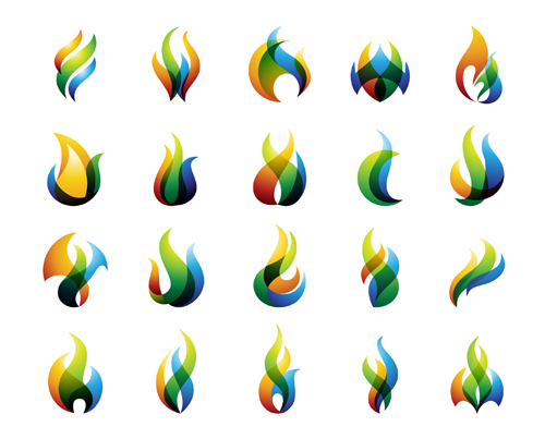 Fire colored logos vector set