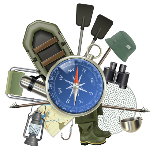 Fishing tackle with compass vector