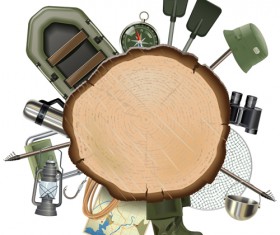 Fishing tackle with wooden board vector