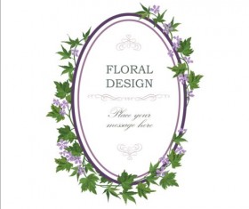 Flower and leaves with vintage frame vector 03