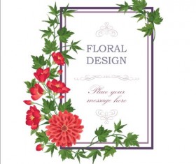 Flower and leaves with vintage frame vector 05