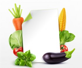 Fresh vagetables with blank paper vector background