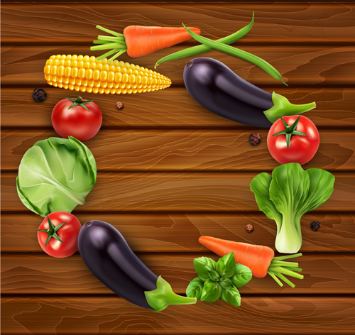 Fresh vagetables with wooden background vector