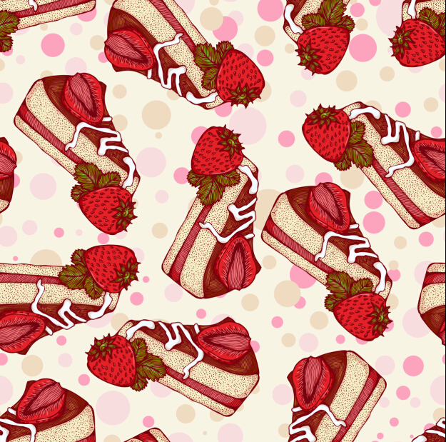 Fruits with cake seamless pattern vector 01