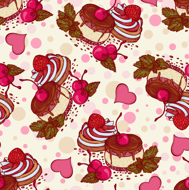 Fruits with cake seamless pattern vector 02