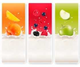 Fruits with splash milk vector banner 02