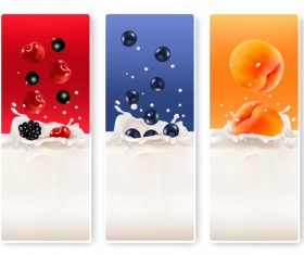 Fruits with splash milk vector banner 04