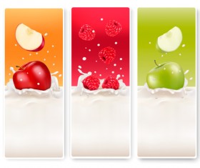 Fruits with splash milk vector banner 05