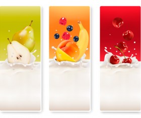 Fruits with splash milk vector banner 06