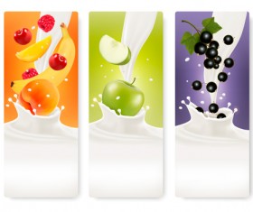 Fruits with splash milk vector banner 09