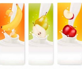 Fruits with splash milk vector banner 10