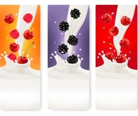 Fruits with splash milk vector banner 13