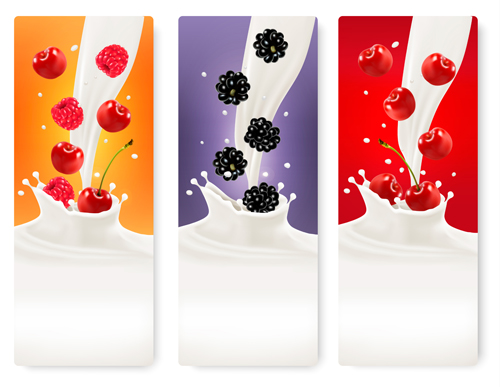 Fruits with splash milk vector banner 13