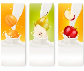 Fruits with splash milk vector banner 14