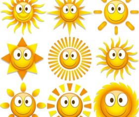 Funny sun face expression icon vector set