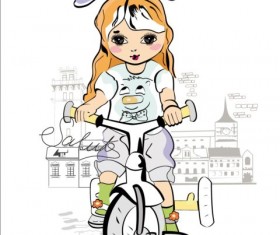 Girl bicycle with town vector